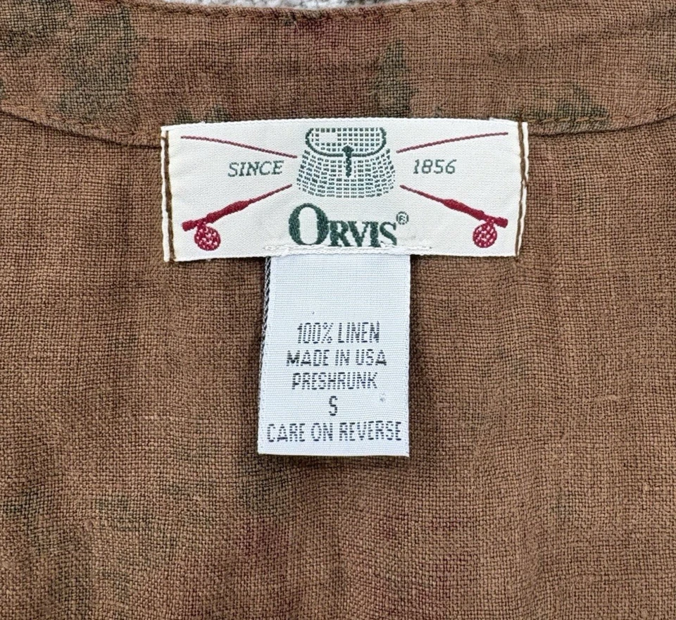 Chaleco De Colección Orvis Lino Botón Frontal Para Mujer Pequeño Marrón Silenciado Floral Hecho en EE. UU. Foto 2 de 4