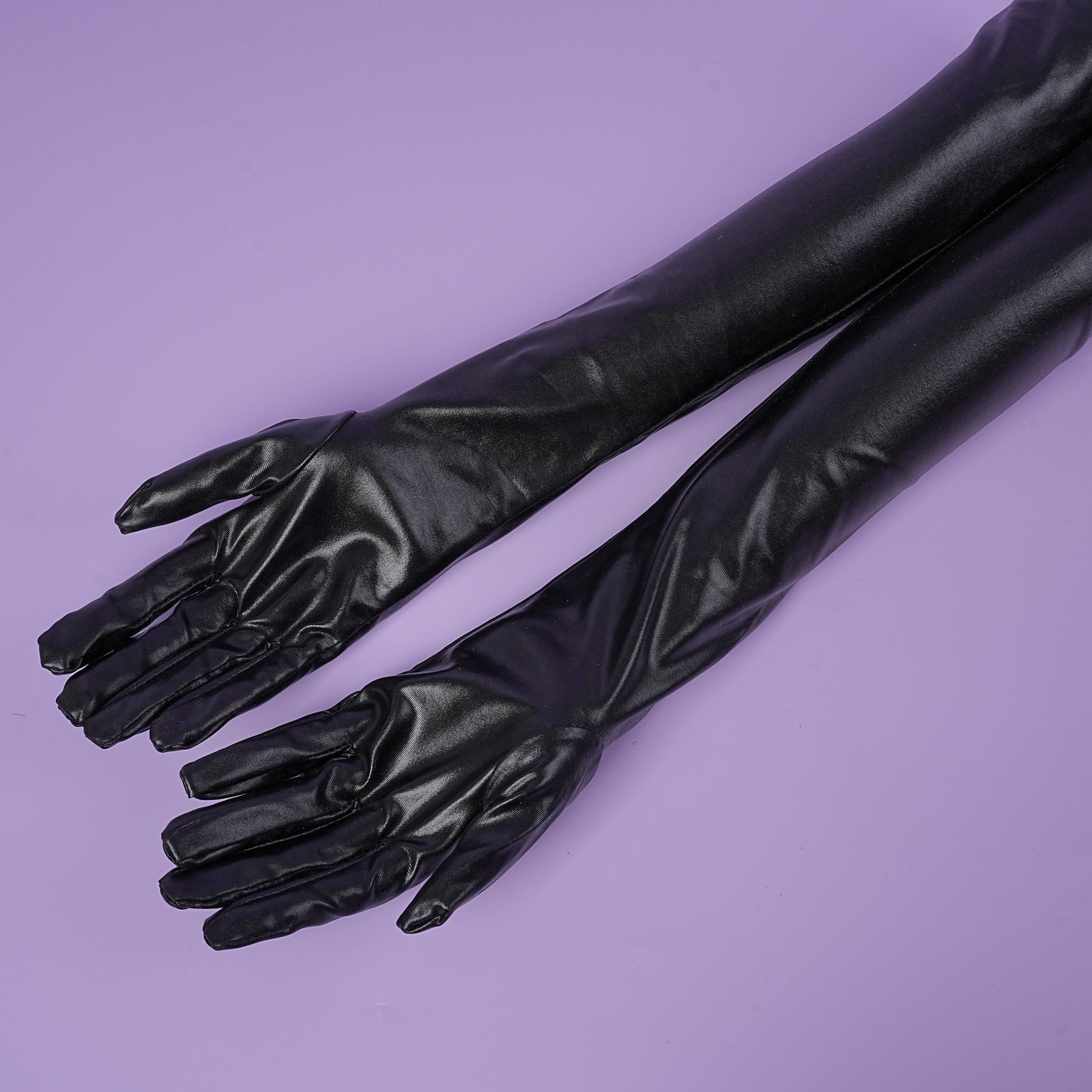 Women Opera Gloves Patent Leather Wet Look Arm Length Gloves Evening Dress