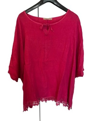Francesca Bettini Bluse Tunika 100% Leinen  Damen Gr. 2XL pink Lagenlook  #X6