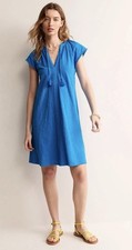 Boden Millie Pom Dress Blue US 8 Long Cotton Knee Length Vacation Cover Up