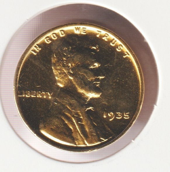 Rare Old Antique 1935 US Lincoln 24k Gold Plated Cent Penny Collection Coin USA
