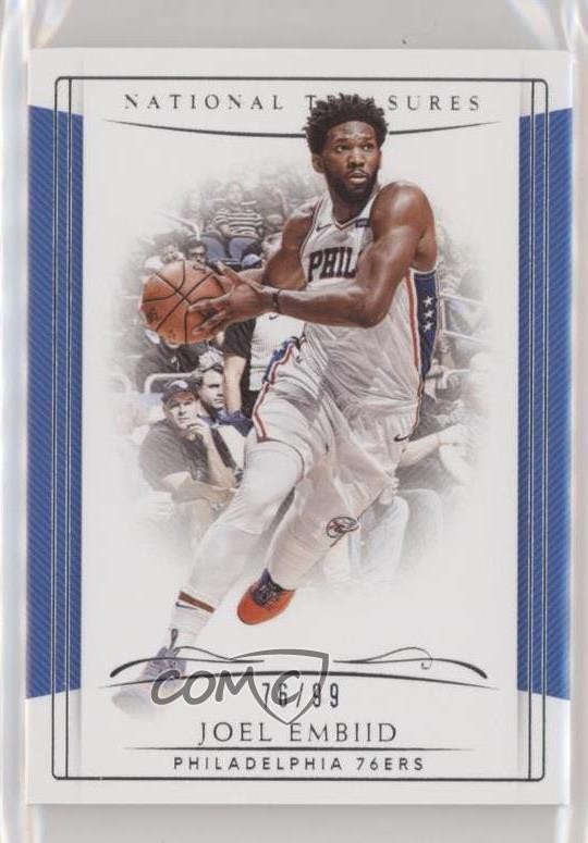 Joel Embiid #39 Basketball Cards 2018 Panini National Treasures trading card — raw and PSA graded price guide