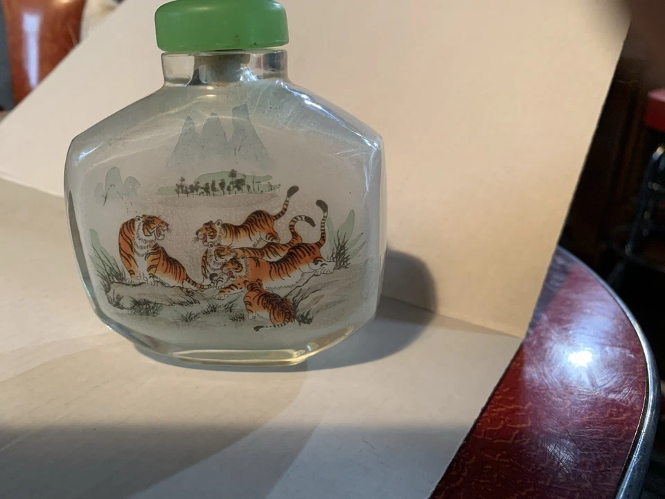 Year of Tiger Snuff Bottle Glass Stopper with Box Vintage Collectible - Image 2 of 4