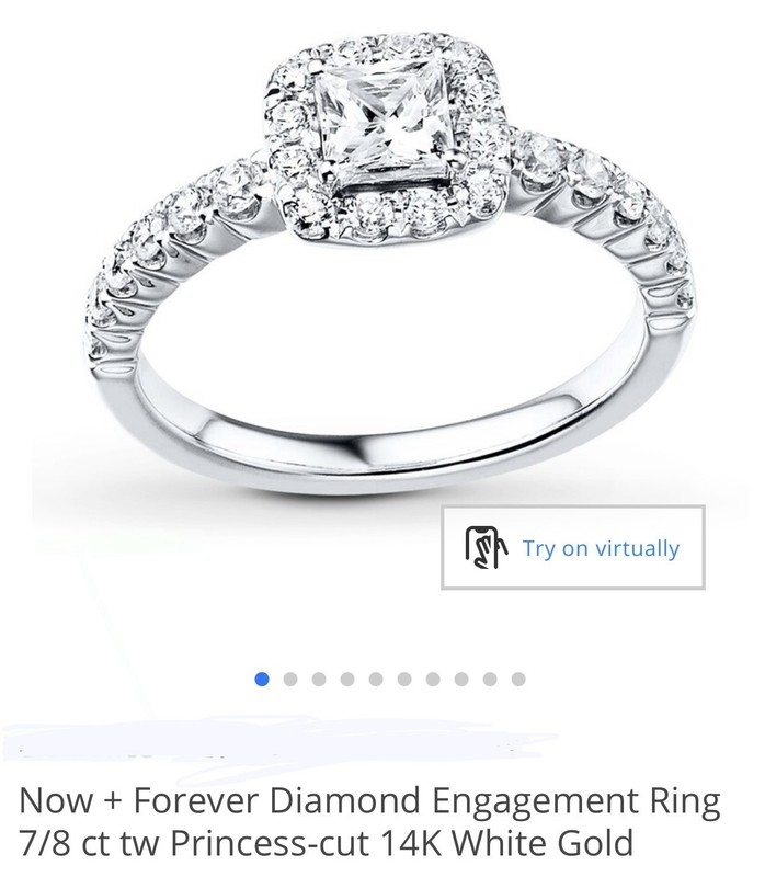 Now + Forever 14K White Gold Diamond Princess Engagement/Wedding Ring Set 7/8ctw