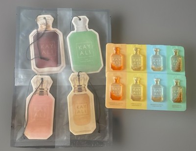 Kayali Vacation In A Bottle Perfume Set 4 Scents 0.6mL ea & 4 Kayali Car Freshie