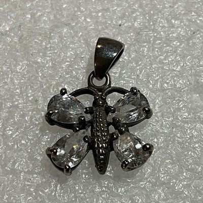 Sterling Silver Butterfly CZ Charm Pendant FREE SH