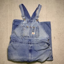 Vtg Round House Distressed Denim Bib Overalls Mens 44x24 Short Inseam USA Made