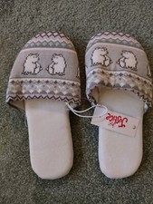 Girl's Justice Slippers, Slide-in, Sweater Knit, Gray Polar Bear, Med. 6-7, New