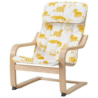 Ikea POANG Kid's armchair, birch veneer/Skogbo animal pattern