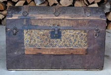 Vintage Dome Top Steamer Trunk, metal clad exterior
