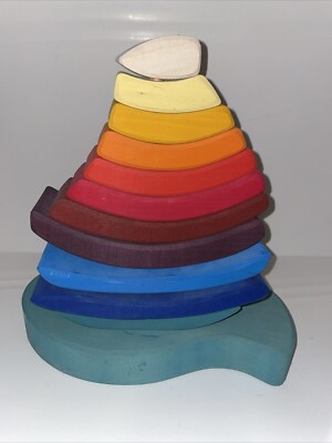 Grimm's Large Wooden  Stacking Tower  Colored Complete EUC