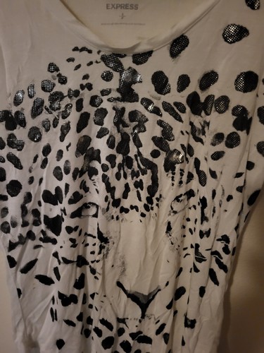 Womens Express S Top Leopard Shine Cap Sleeve 27 L 22 Across Front Chest Pit To - Picture 12 of 24
