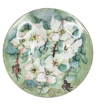 Vintage Austria Saucer Hand Painted Floral Green Pink Porcelain 5.75" READ