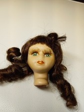 Vtg Bisque Porcelain Doll Head Brown Hair Green Eyes Lashes Flange Style/103b