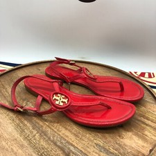 Tory Burch Sandals Dillan Red Patent Leather Gold Logo Thongs Flip Flop Shoe 9 M