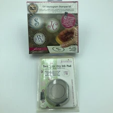 NEW DIY MONOGRAM STAMPER KIT CURLZ FONT and Two Color Dry Ink Pad