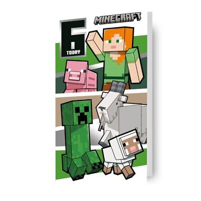 Cartão de aniversário de 6 anos Minecraft idade 6 crianças cartão de  aniversário envelope incluído