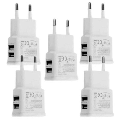 5tlg Ladegerat 2-Ports 2A USB Netzteil Netzstecker Adapter fur Smartphones Weiss