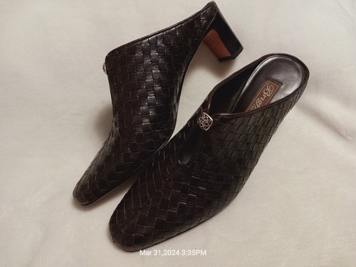 BRIGHTON Tynan Woven Brown Embossed Leather Slip On Mule Heel Shoes Womens 7.5M - Picture 3 of 8