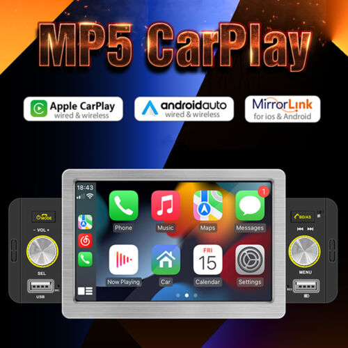 1 Din 5in Car Stereo Radio Wireless Carplay Android Auto MP5 Player With Camera - Picture 1 of 24