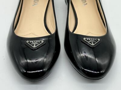 PRADA Logo Patent Leather Ballerina Ballet Flat Shoes Black