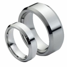 Free Engraving - Tungsten Carbide Beveled Edge Shiny Wedding Band Ring Set