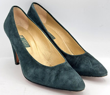 Gucci Dark Green Suede Pumps Heels Sz 38 Tom Ford Gold Trim Holiday Wear VINTAGE