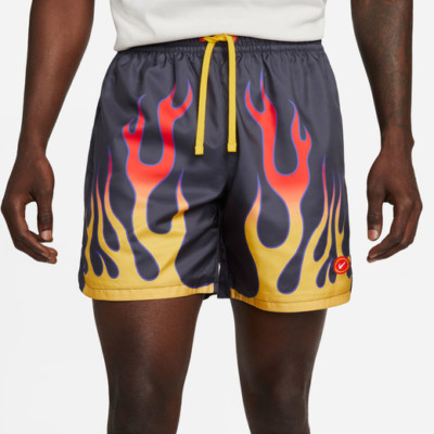 Nike Sportwear NSW Flames Fire Mens Shorts Black Red Beach Size XL DV9628-010