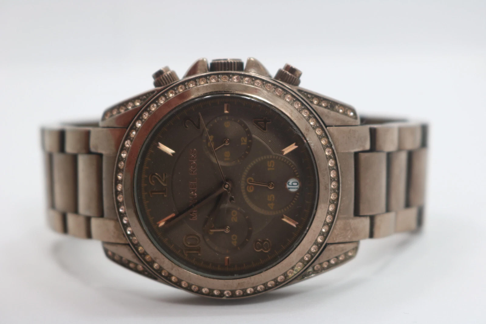 Michael Kors Runway MK5493 Orologio da donna marrone glitz Nuovo Batt