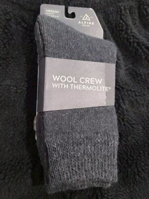 NEW Women's Size M 8-10 Alpine Design Merino Wool Crew Socks W/ Thermolite Grey