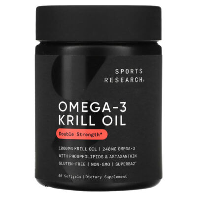 2 X  Sports Research, Omega-3 Krill Oil, 1,000 mg, 60 Softgels