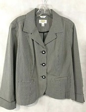 Talbots Jacket Blazer Blue Pin Stripes Lined Lightweight Stretch Cotton Size 14