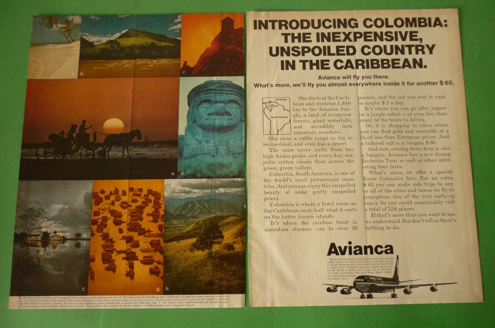 Avianca Airlines 1972 Colombia Vintage Advertisement 2-Page Ad  