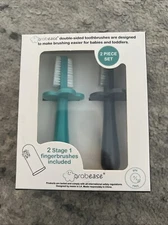 Grabease Double-Sided Toothbrush for Babies and Toddlers, 2 Pack, Teal and Gray