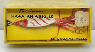 Vintage Fred Arbogast Hawaiian Wiggler Bass Fishing Lure Red White Original Box