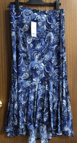 New NEXT Women Asymmetric Blue Floral VISCOSE Long Flare Skirt UK 14 ORP £28 - Picture 2 of 12