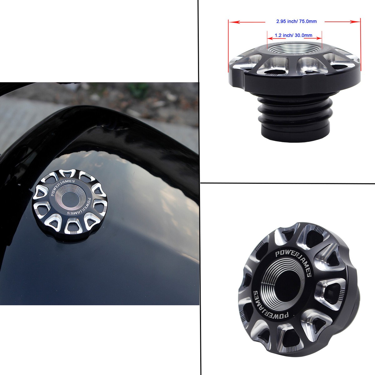 Gas Cap Vent Black Aluminum Harley Gas Cap - Vented & Finger