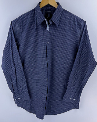 New Express Stretch Casual Shirt Mens Large Long Sleeve Black Check Structure