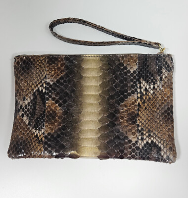 Gold Brown Multi Glazed Genuine Python Ladies' Wristlet - 9x6 Handmade bag.