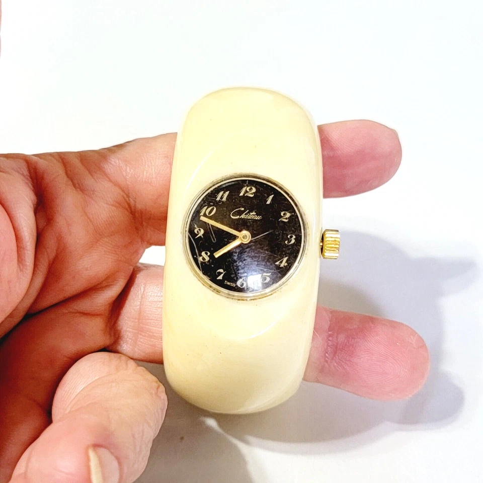 Reloj Pulsera Chateau Clamper Vintage Hecho en Suiza Analógico Bisagras Anchas Años 60 bn-1 Foto 4 de 4