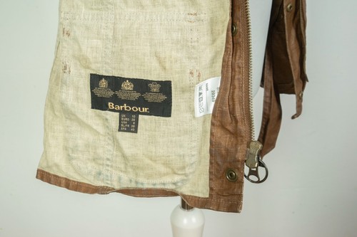 -Ladies Barbour Duralinen International Brown Belted Jacket Linen Sz UK 10 US 6 - Picture 7 of 9