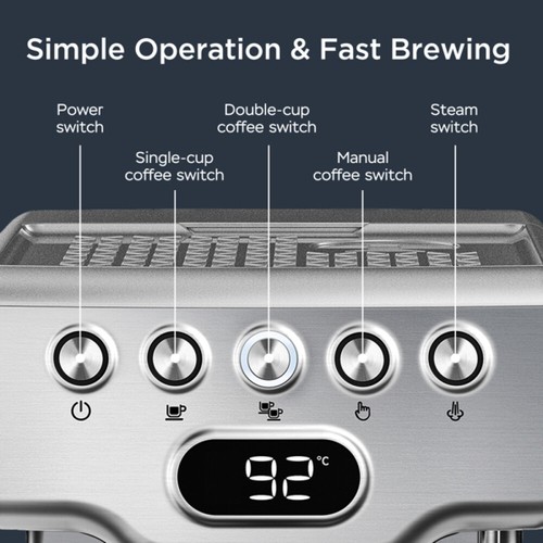 Stainless Steel Coffee Espresso Machine 20 Bar with Milk Frother 1.8L Water Tank - Picture 6 of 6