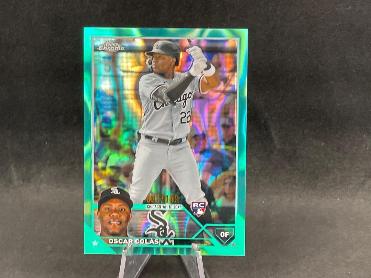 2023 TOPPS CHROME OSCAR COLAS #145 ROOKIE AQUA LAVA REFRACTOR 3/199 WHITE SOX