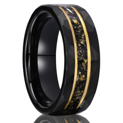 8MM Tungsten Carbide Ring Band Galaxy Gold Foil Inlay Ring Band Comfort fit