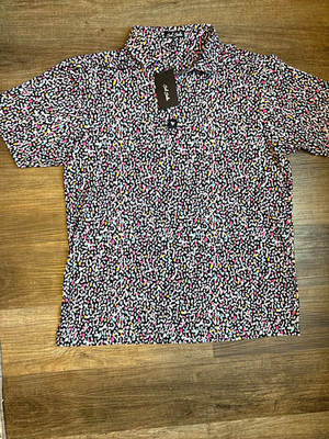 Bad Birdie Drippity Drip Men's XL Black Multicolor Spotted Golf Polo BBP001-145