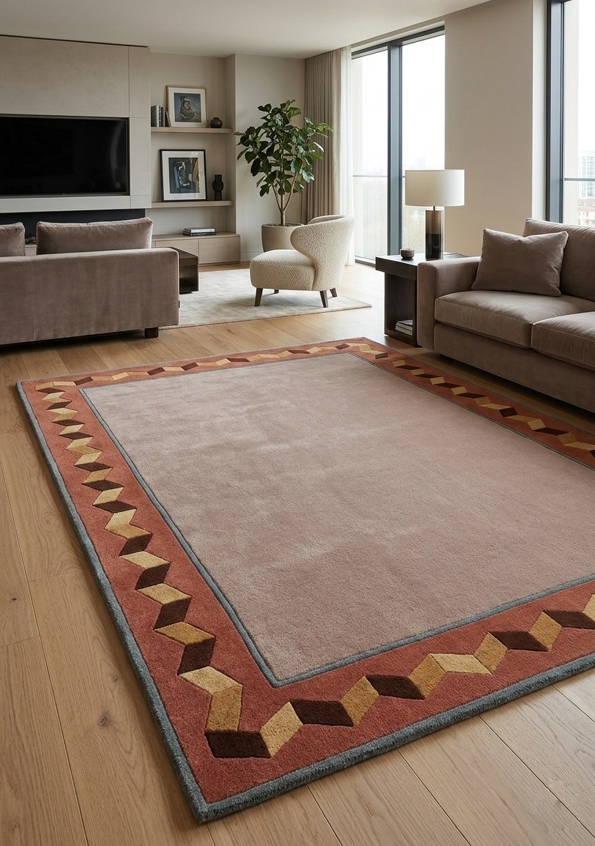 Hand tufted delphi style wool rug modern geometric border custom area rug