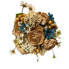 Bridal Flower Bouquet Beige  Blue Blossoms Berry Accents Wedding Or Home Decor