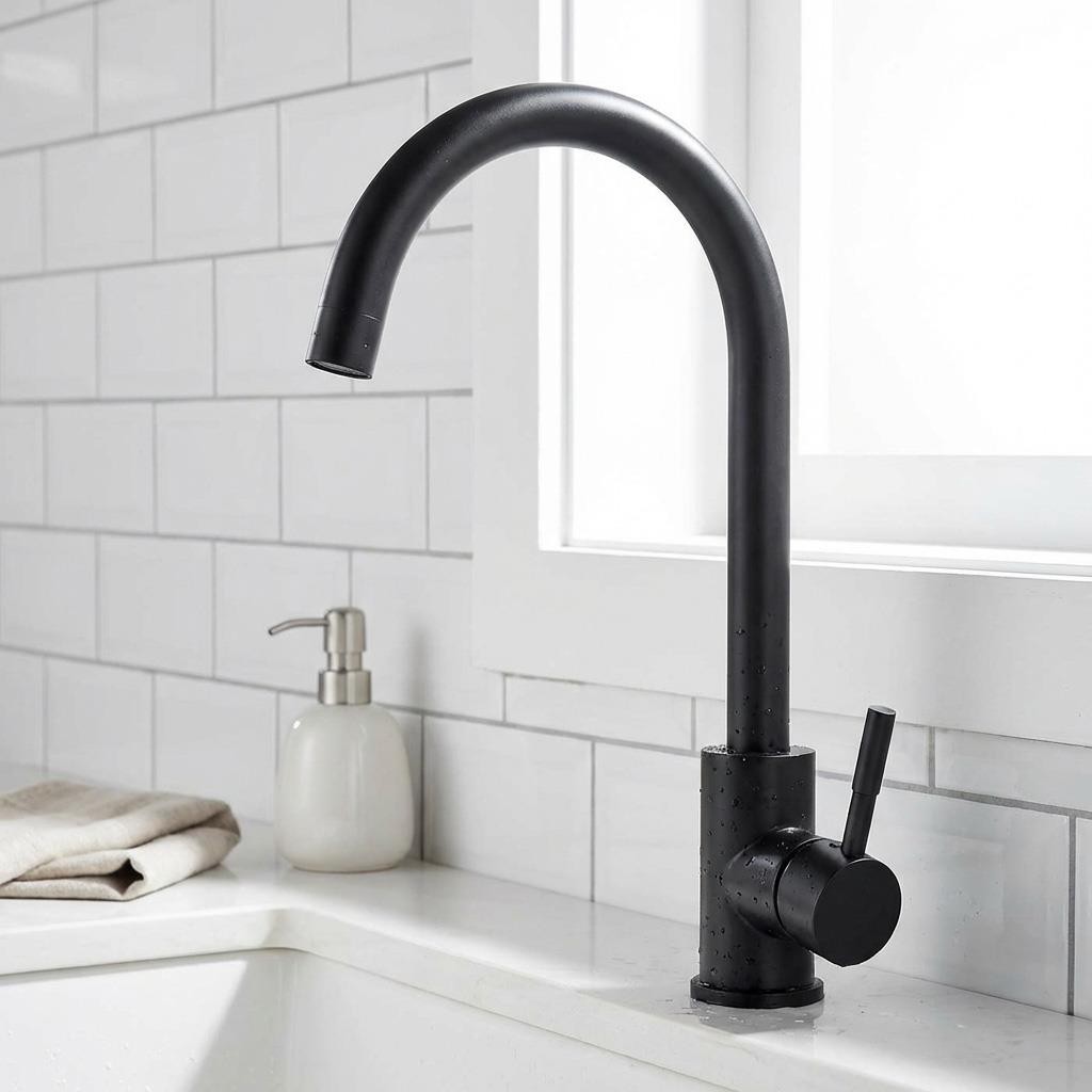 Kitchen Sink Swan Mixer Tap Matt Black WRAS Approved Swivel