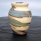 Niloak Mission Swirl Art Pottery Cabinet Vase Antique Blue+Brown Sm 3.5in⭐