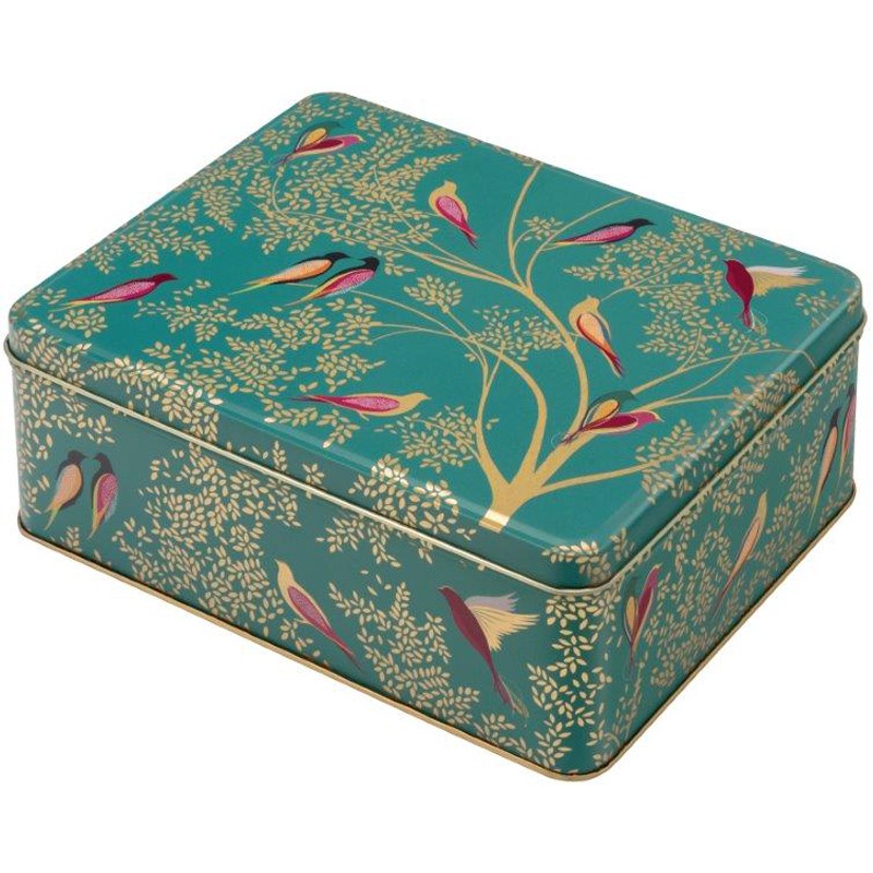 Sara Miller Storage Tin Green Birds Rectangular 20cm Size